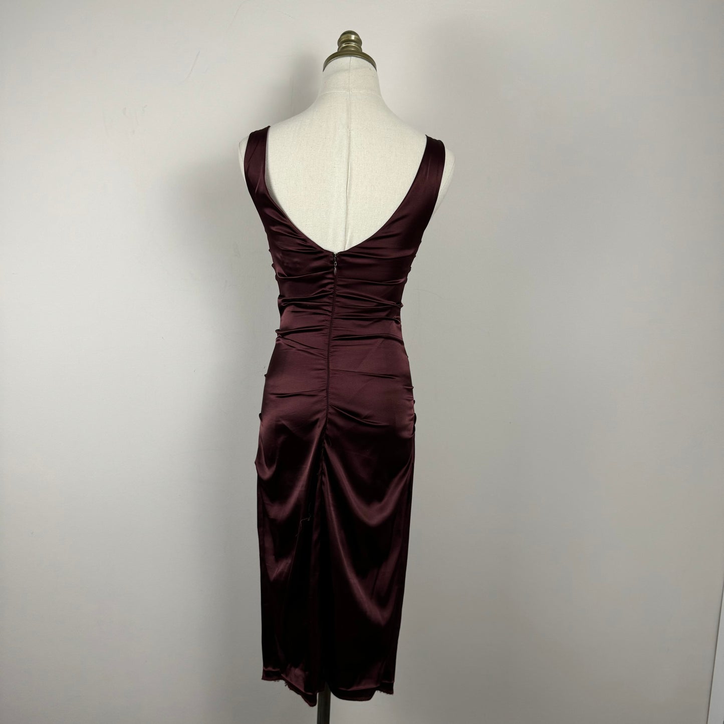 Vintage Burgundy Silky Fitted Midi Dress