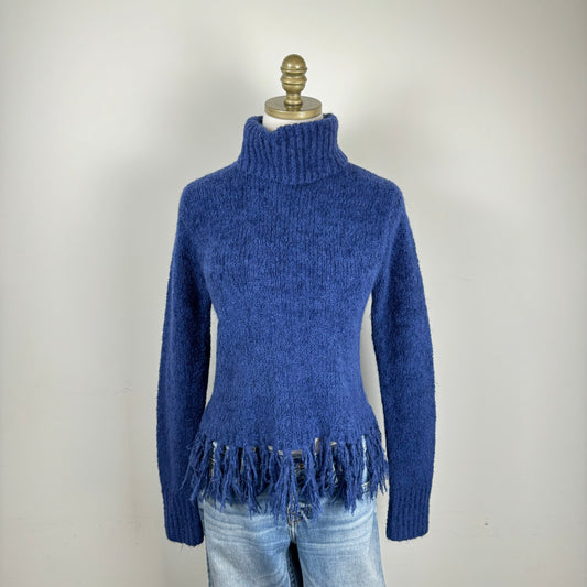 Dark Blue/Purple Turtleneck Sweater with Fringe Hem