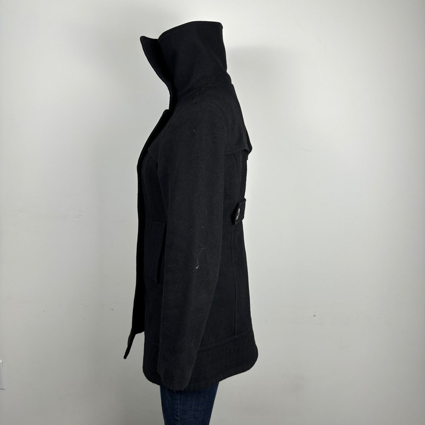 Black Wool Funnel Neck Trench Coat
