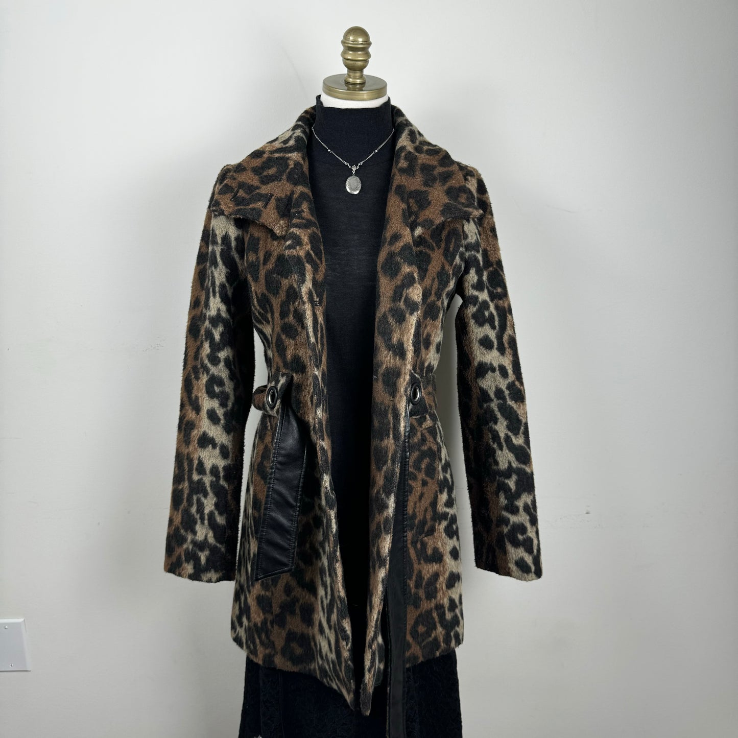 Vintage Leopard Print Wool Blend Coat