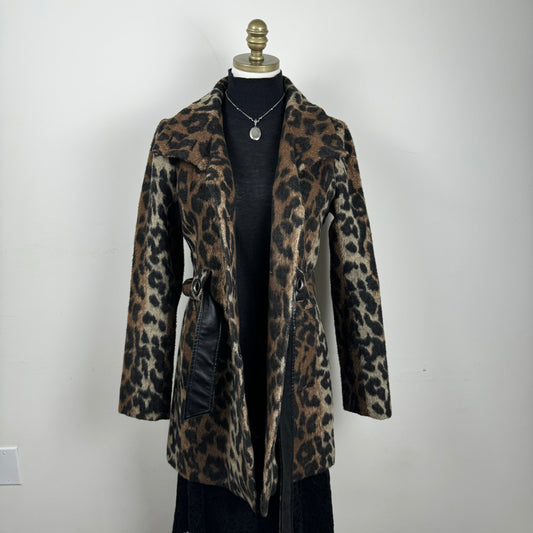 Vintage Leopard Print Wool Blend Coat