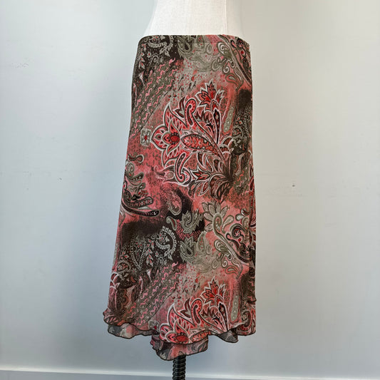 Vintage Mesh Floral Paisley Print Midi Skirt