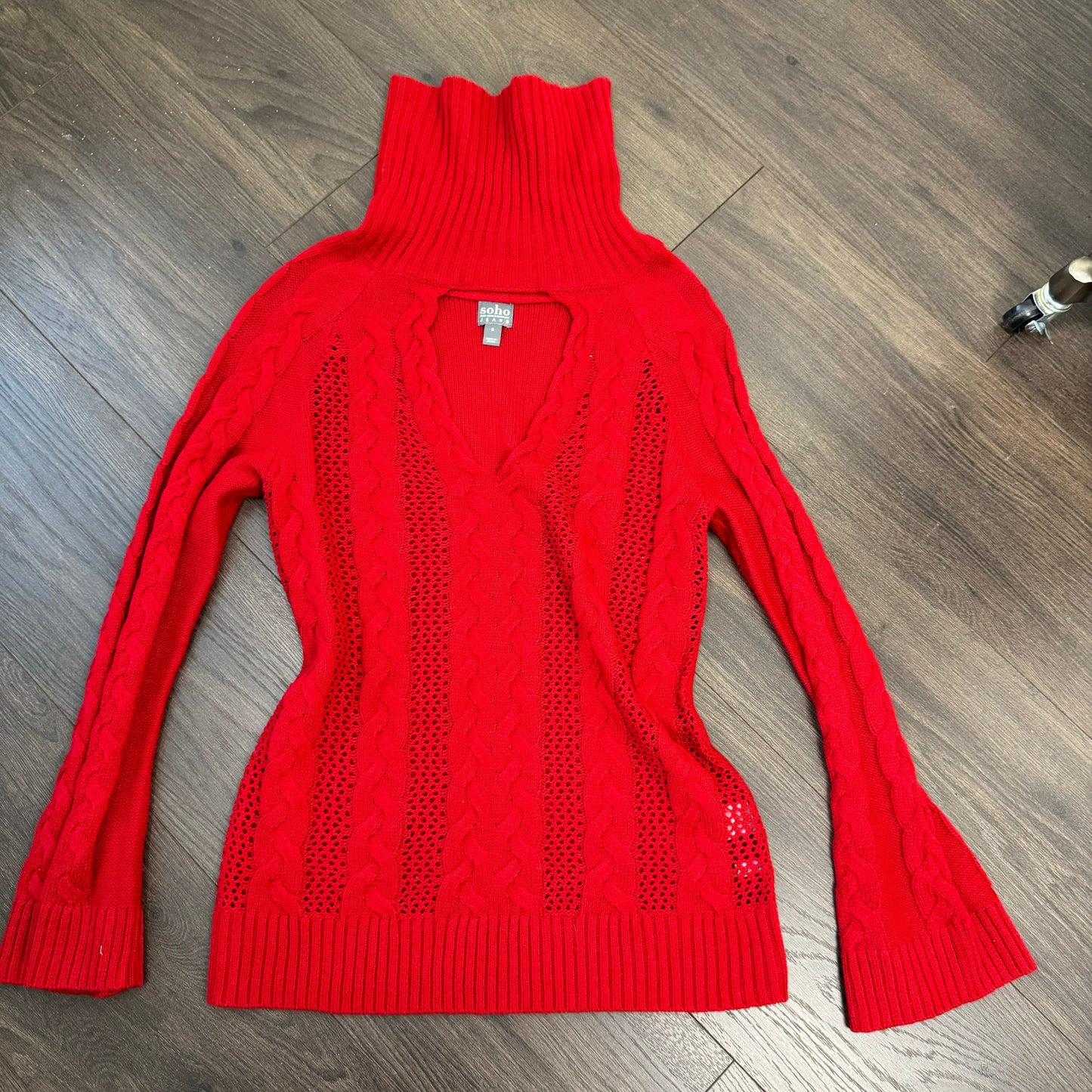 Red Cable Knit Bell Sleeve Sweater