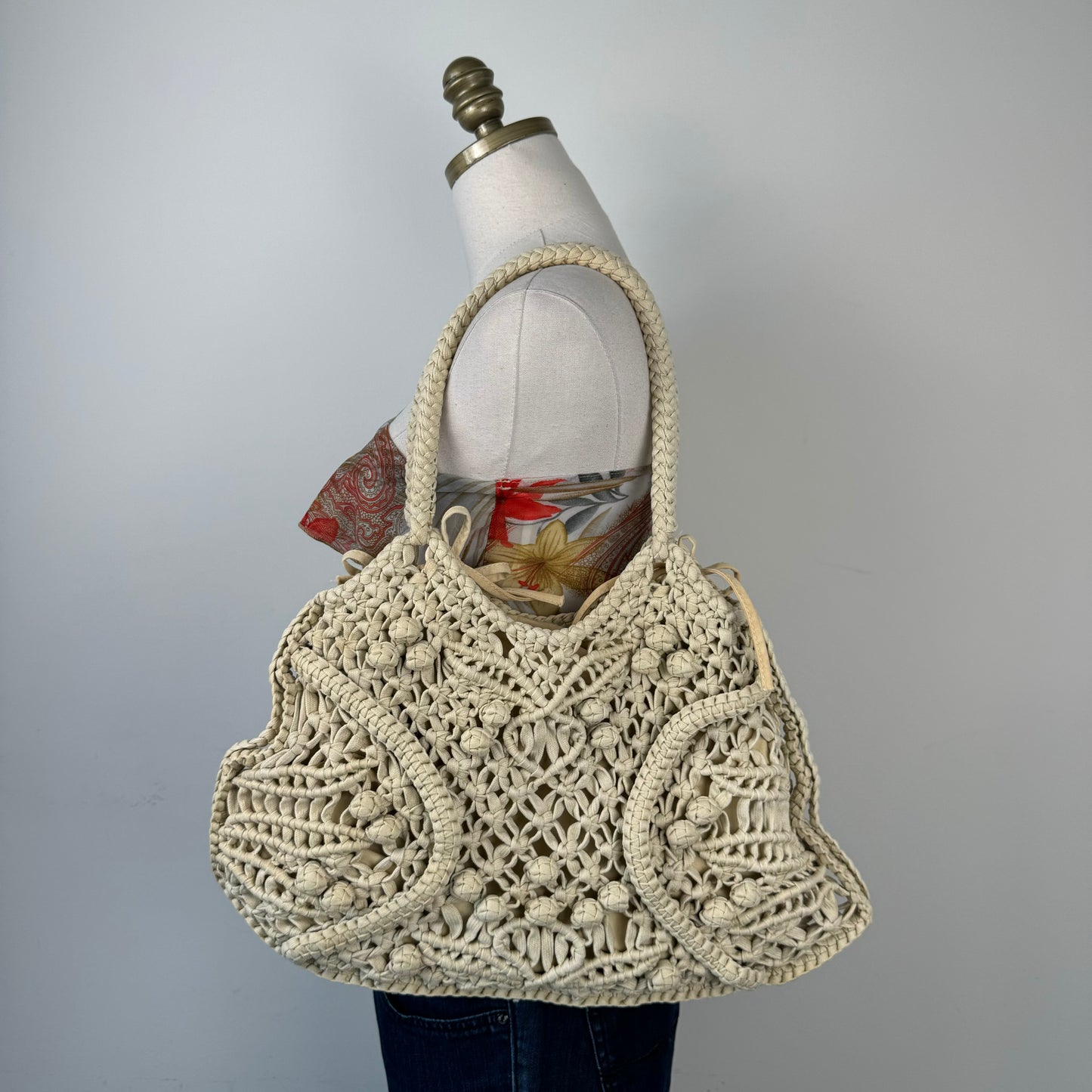 Cream/Beige Crochet Shoulder Bag