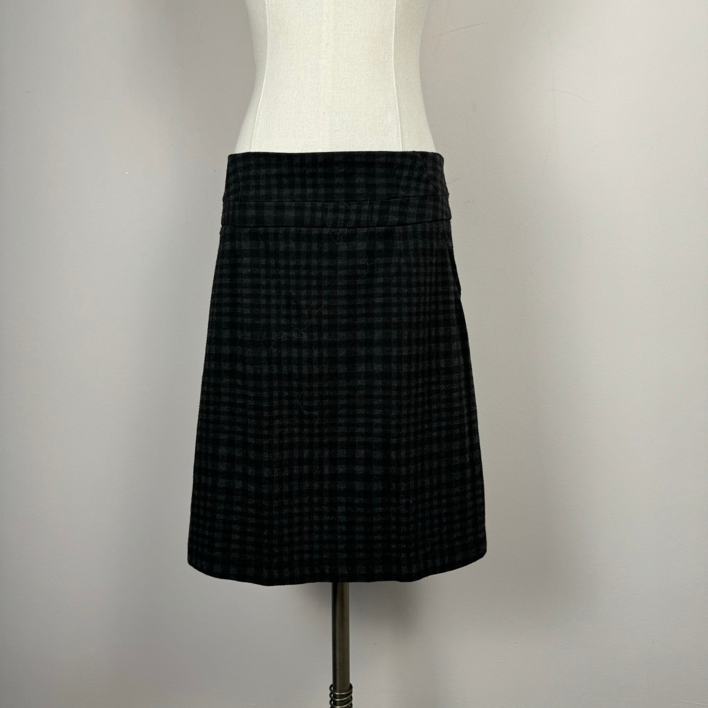 Black and Grey Checked Midi Skirt