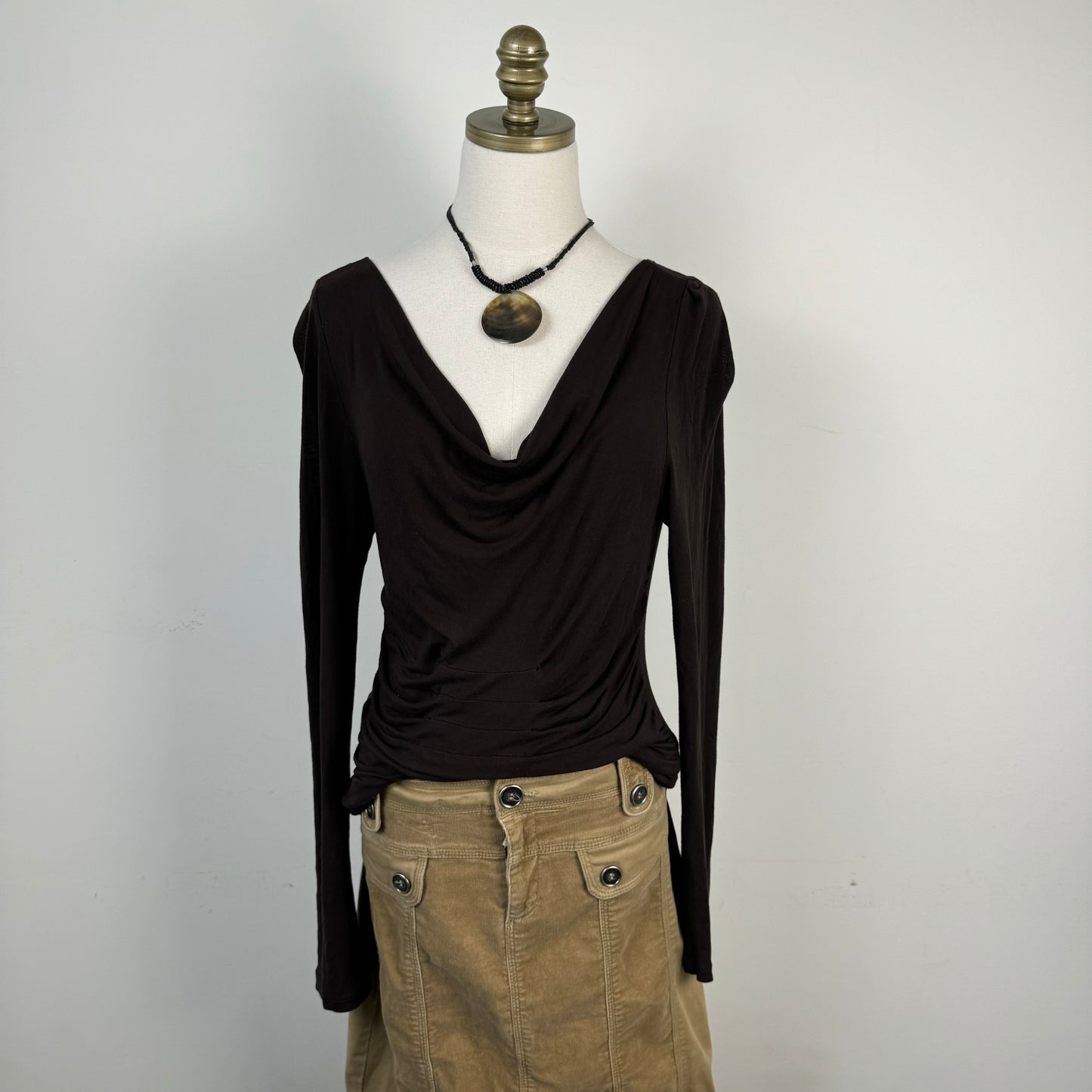 Off Shoulder / Cowl Neck Brown Long Sleeve Top