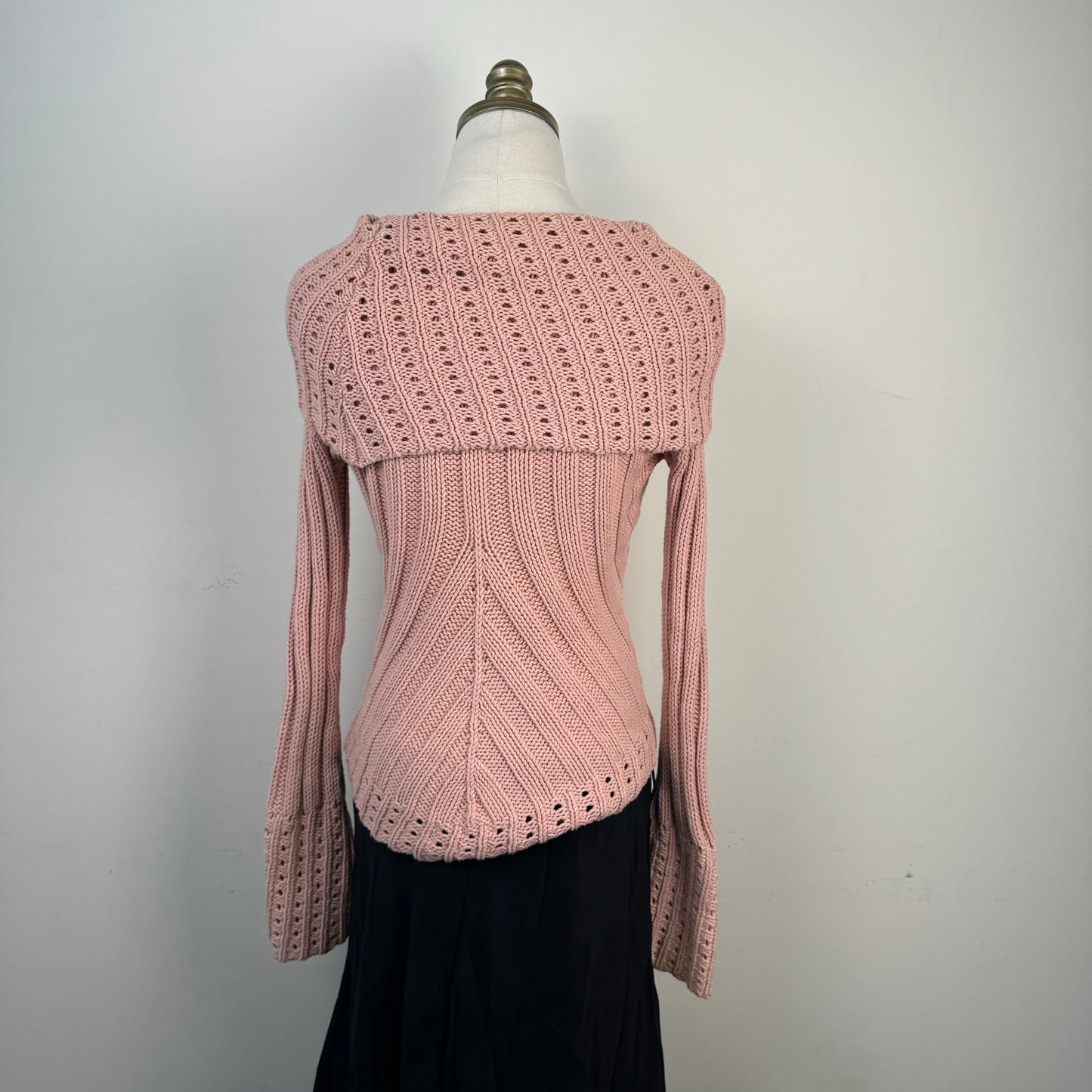 Powder Pink Fold Over Bell Sleeve Knit Sweater