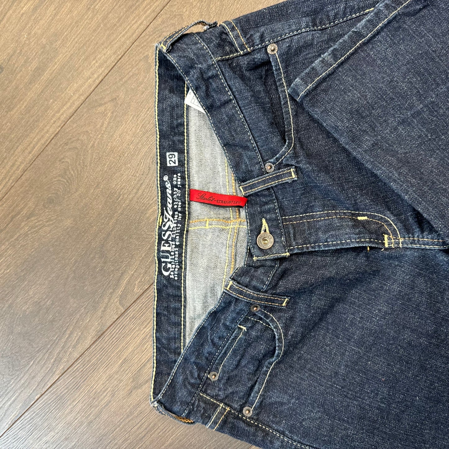 Guess Low Rise Dark Wash Straight Cut Jeans