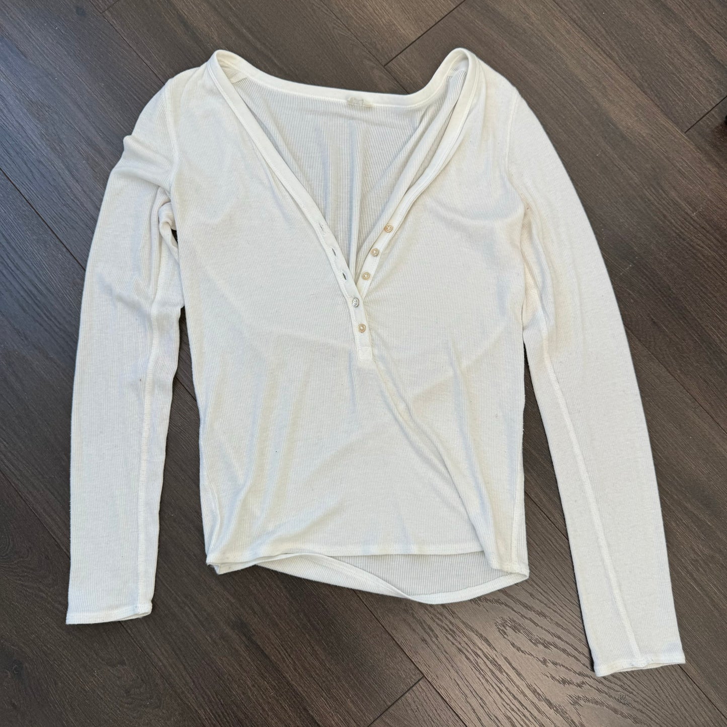 Cream Henley Long Sleeve Top