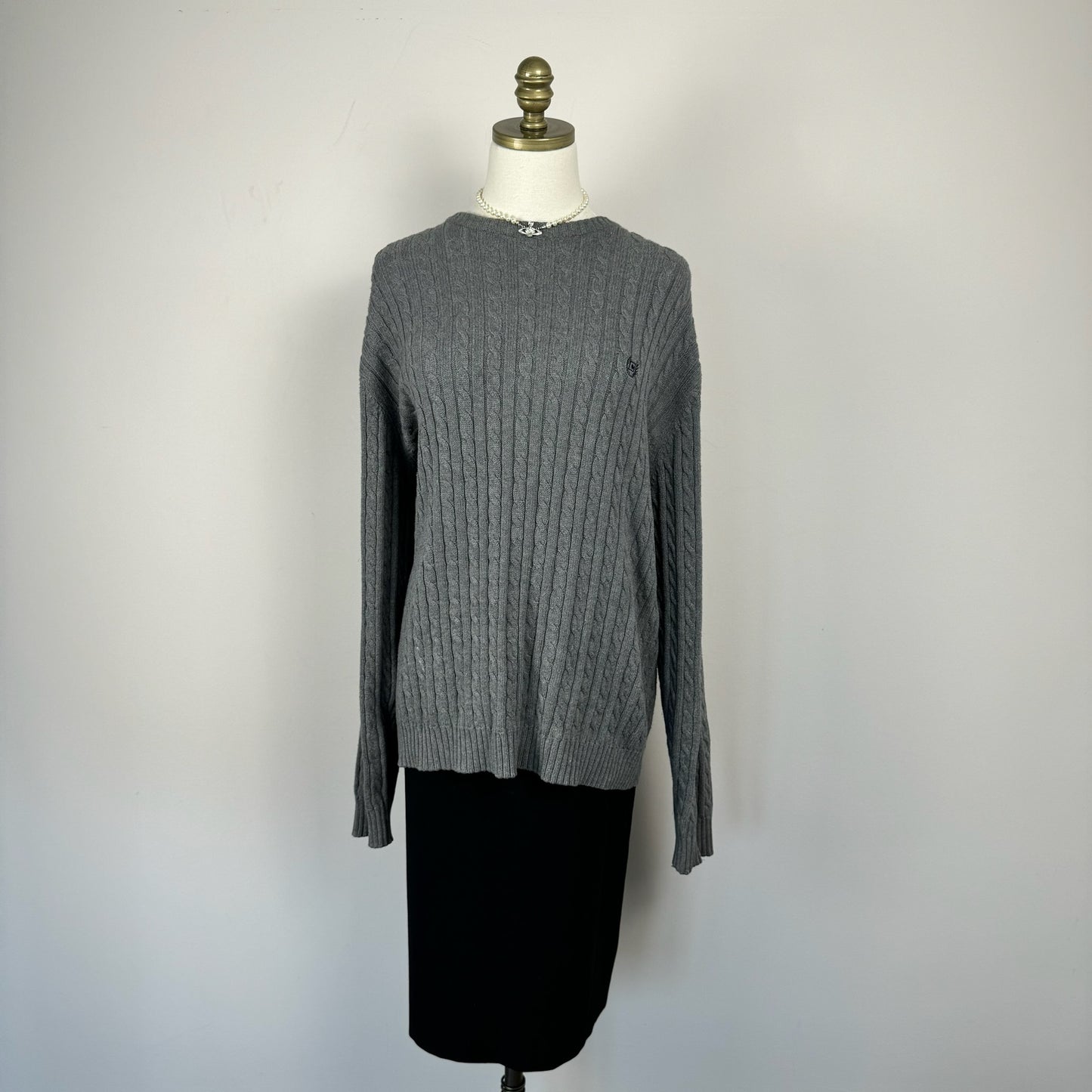 Oversized Grey Cable Knit Sweater