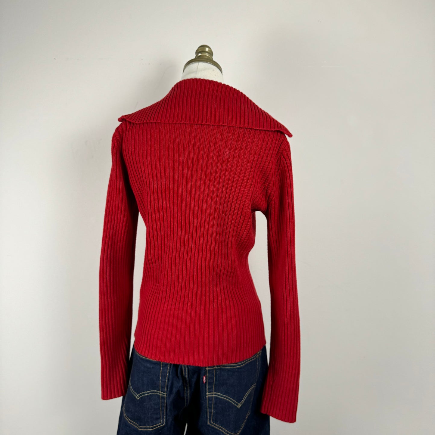 Vintage Red Double Zip Cable Knit Sweater