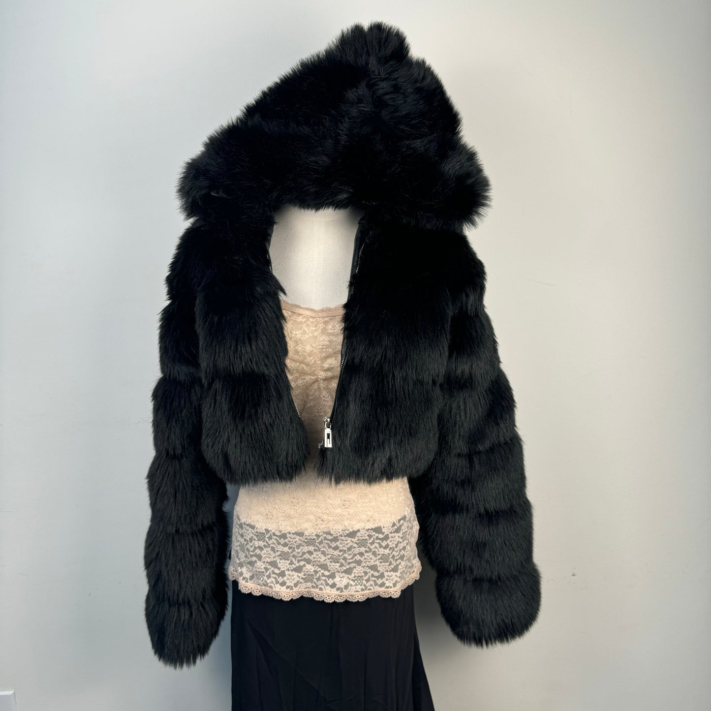 Black Faux Fur Cropped Jacket