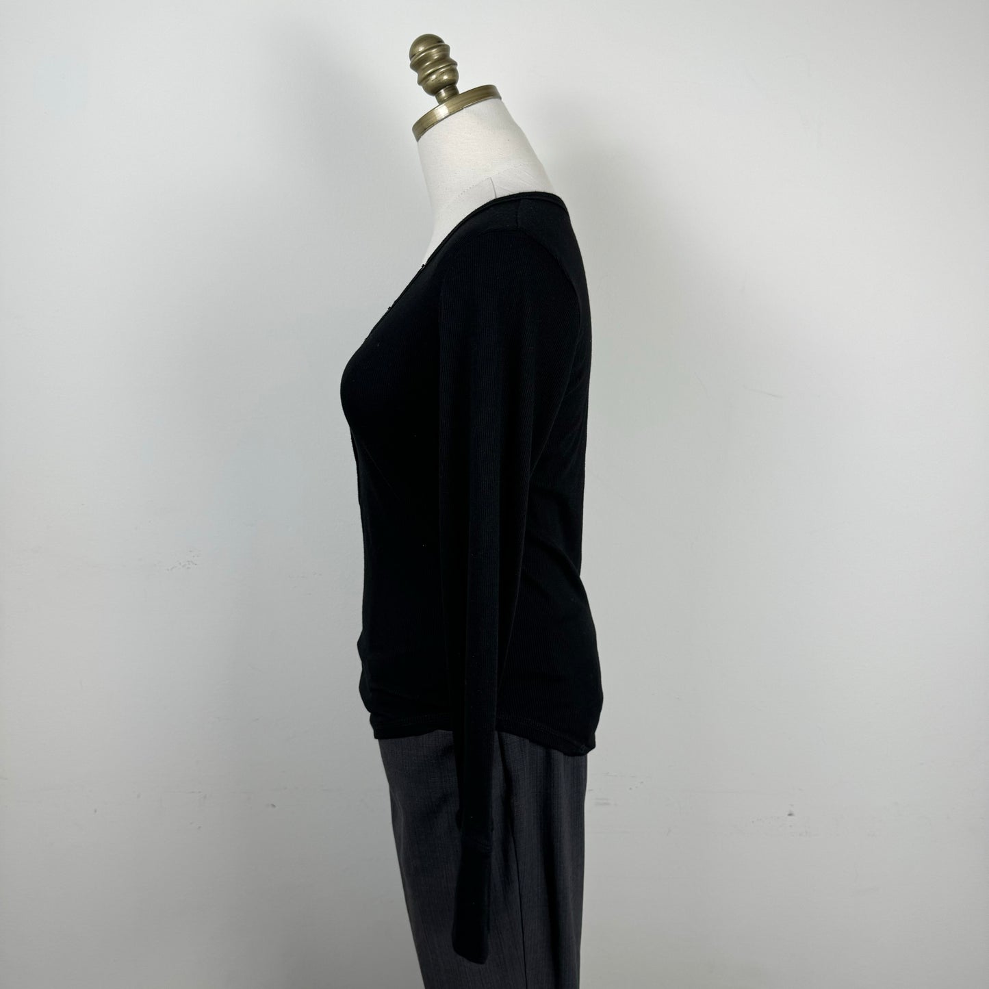 Black Henley Long Sleeve Top