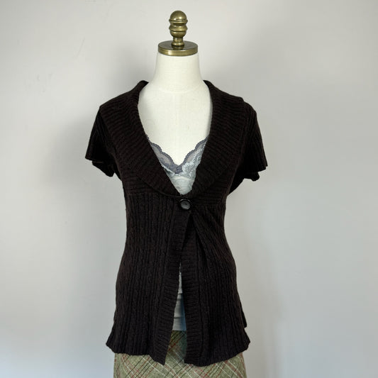 Brown Knit Open Front Top