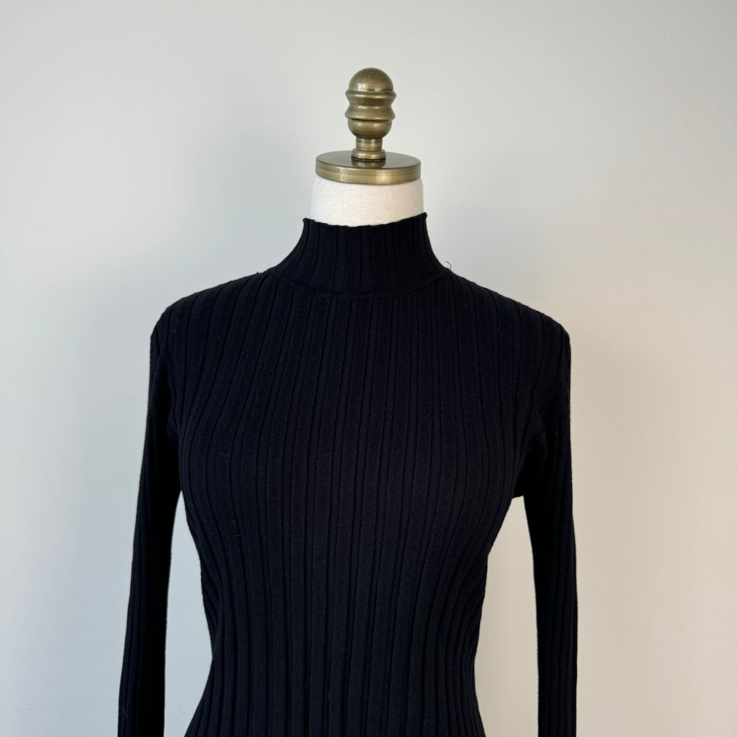 Black Fitted Ribbed Turtleneck Long Sleeve Top