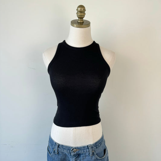 Black Ribbed Fitted Tank Top