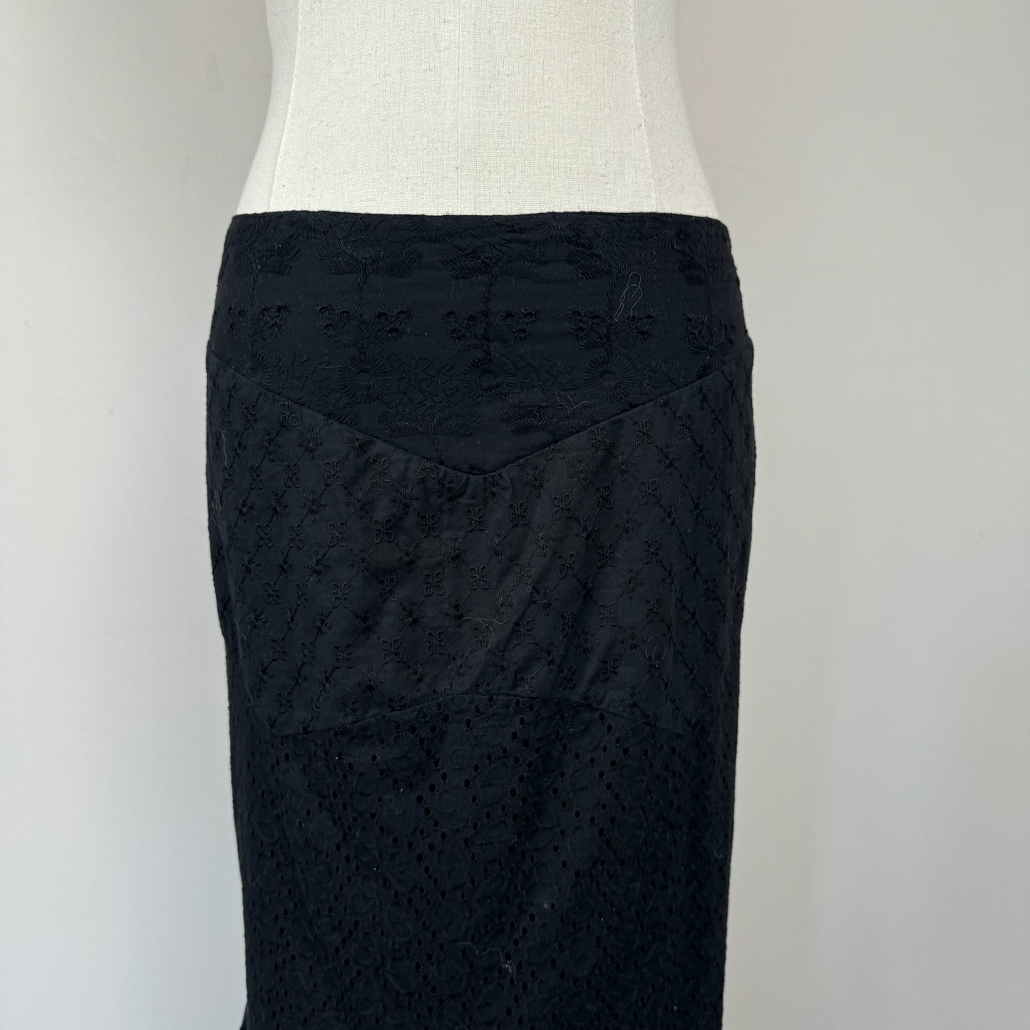 Vintage Black Linen Midi Skirt