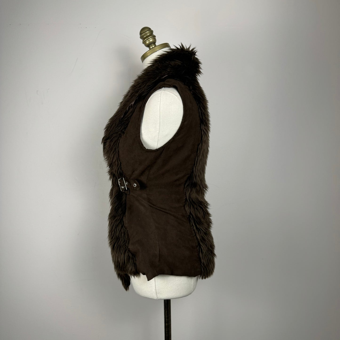 Brown Fur Suede Buckled Vest