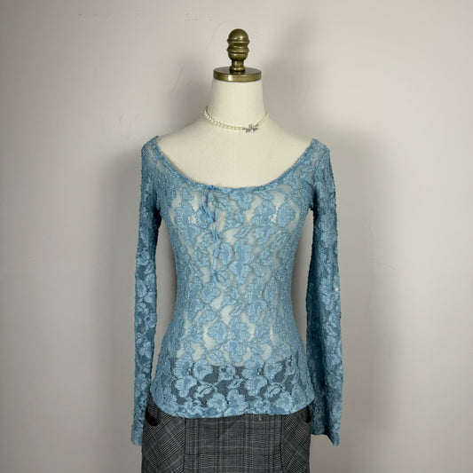 Betsey Johnson Blue Lace Long Sleeve Top