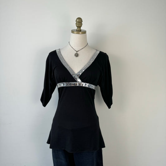 Y2K Babydoll Sequin Trim Top