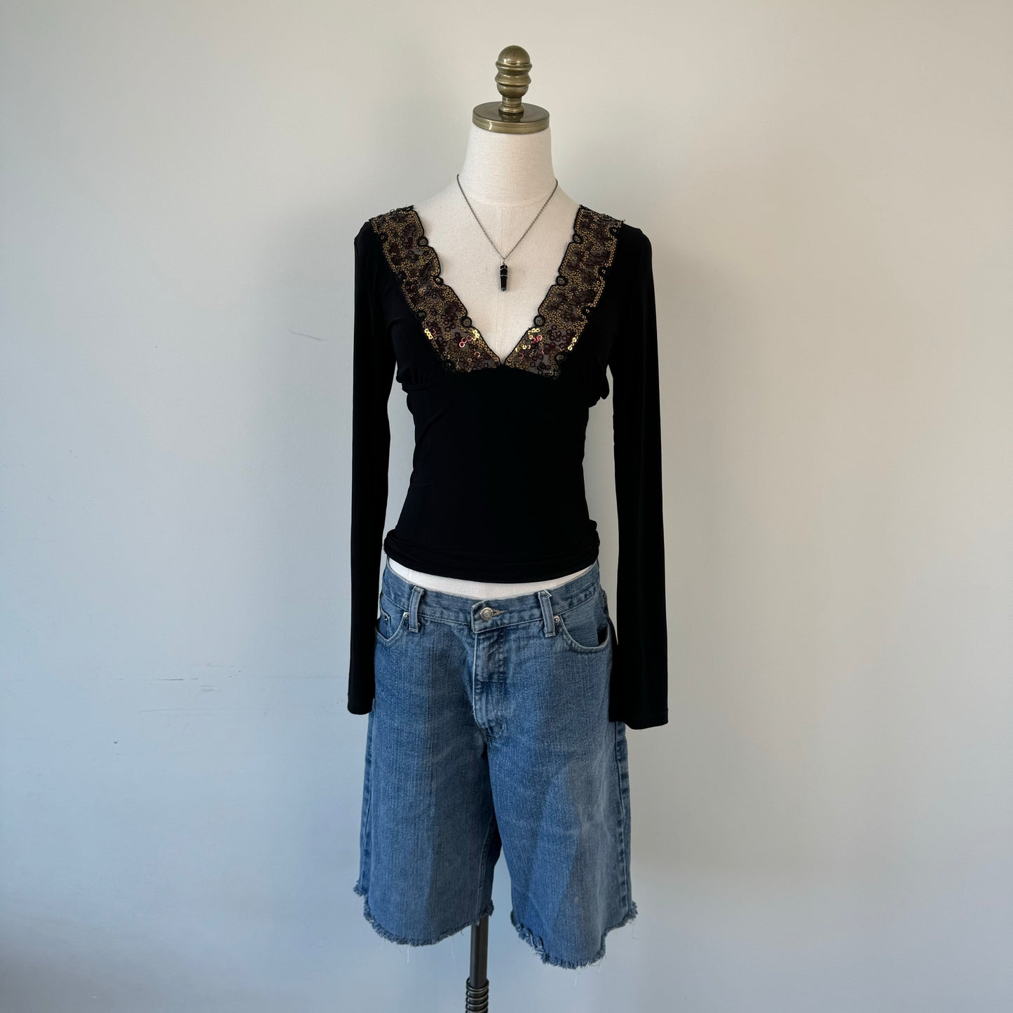 Vintage Black Babydoll Sequin Top