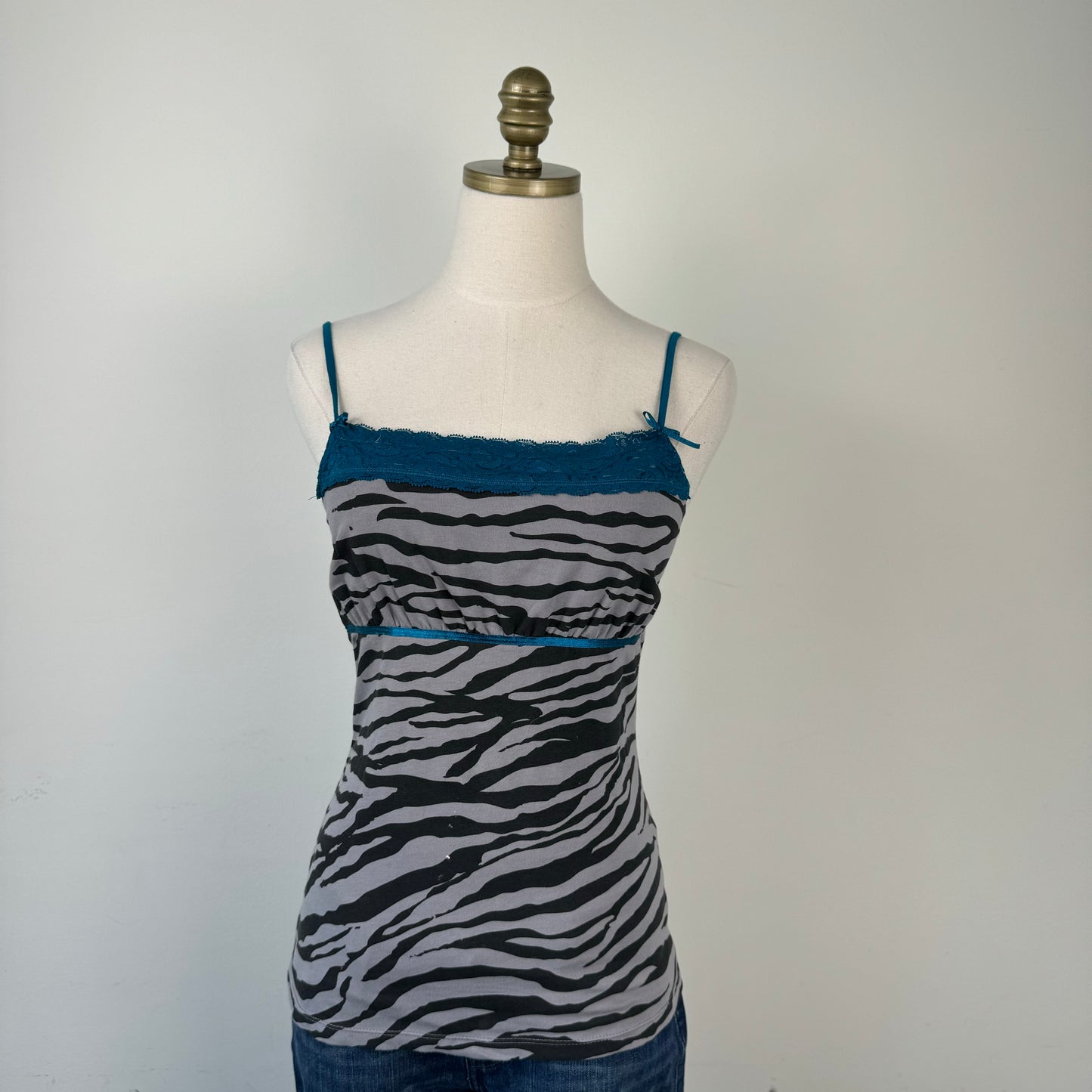 Zebra Print Lace Trim Cami Top