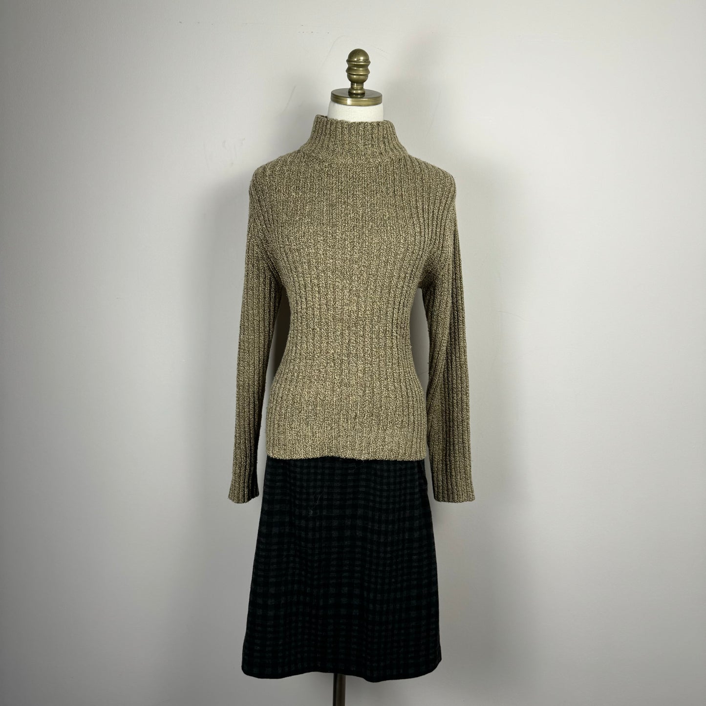 Sand Ribbed Knit Turtleneck Sweater