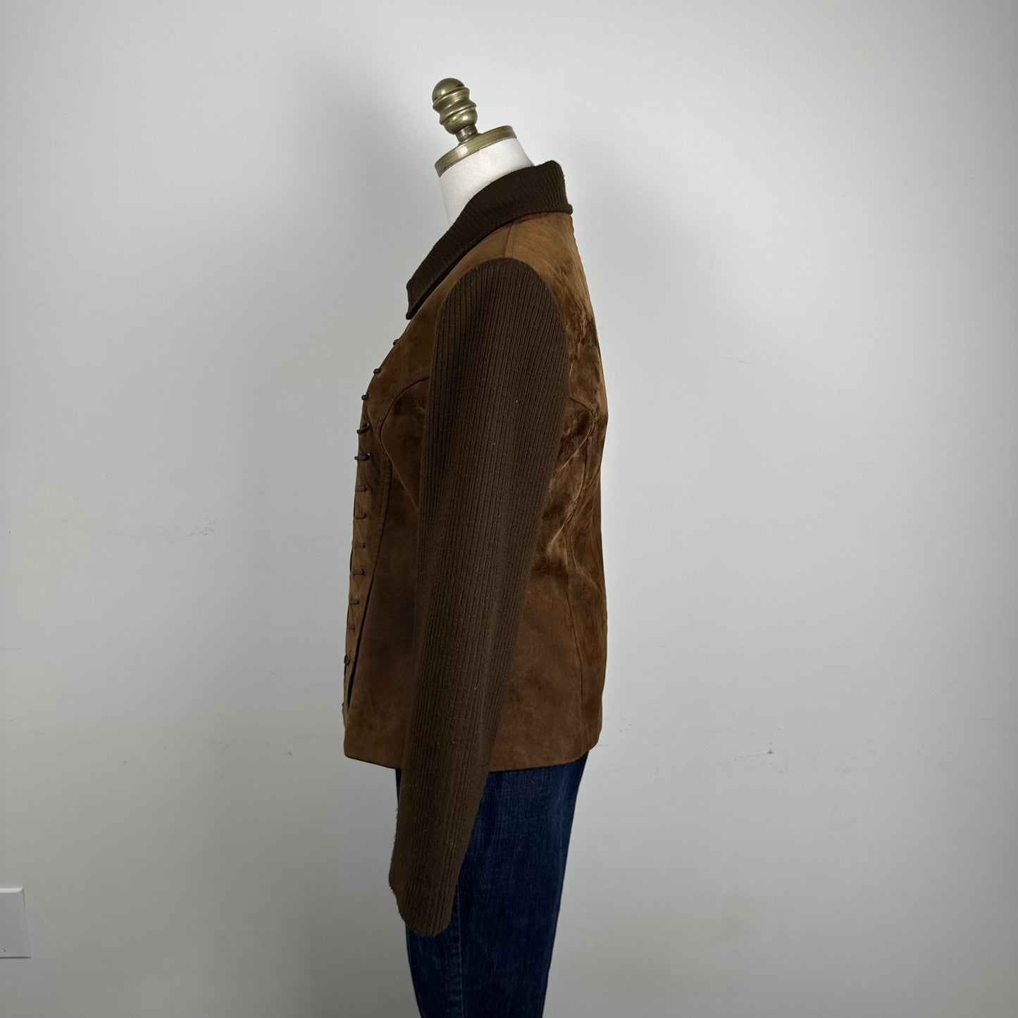 Brown Faux Suede Jacket with Lace Up Details