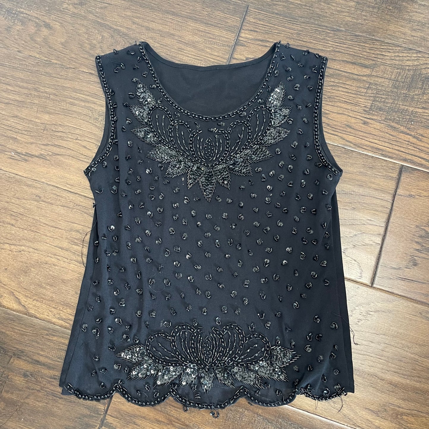 Vintage Black Mesh Beaded Top