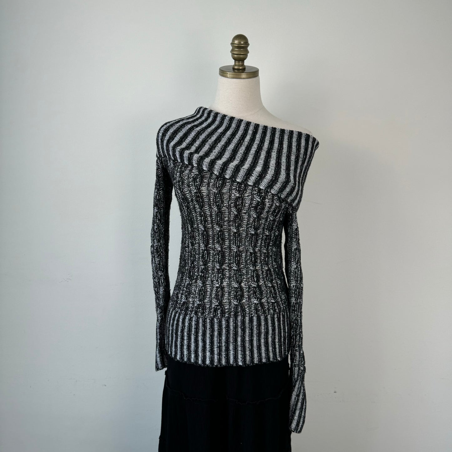 Off The Shoulder Ribbed Two-Tone Sweater