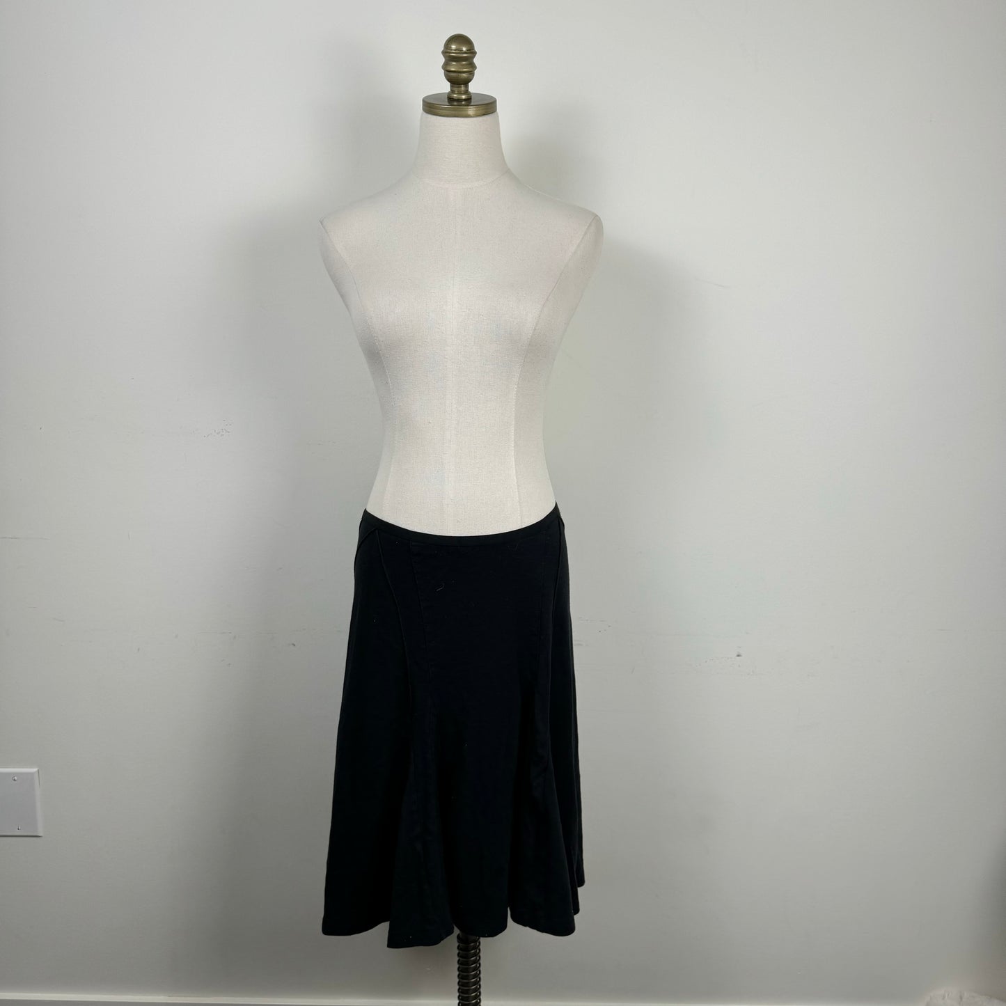 Black Wool Cotton Blend Ruffled Mid Skirt