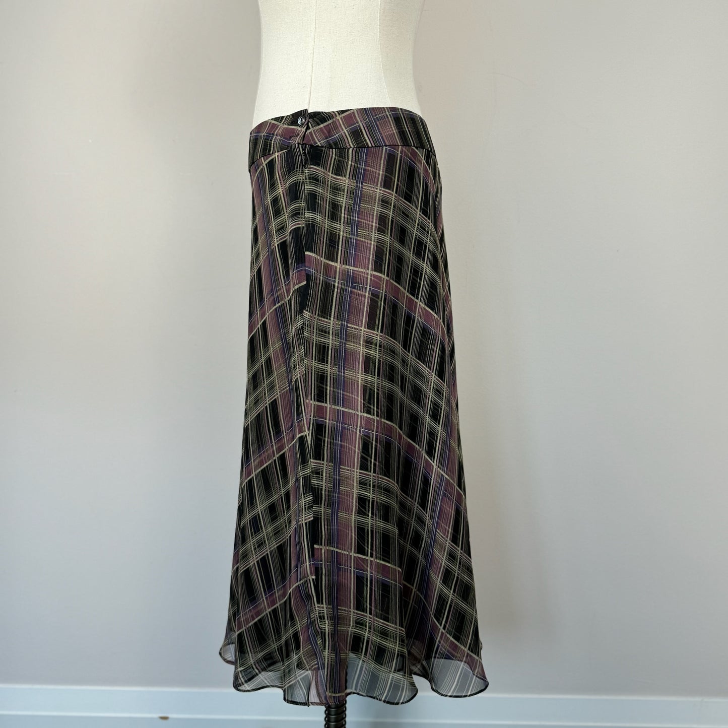 Vintage Plaid Chiffon Midi Skirt