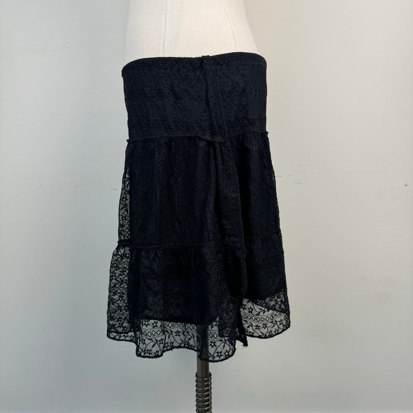 Black Lace Mesh Overlay Midi Skirt