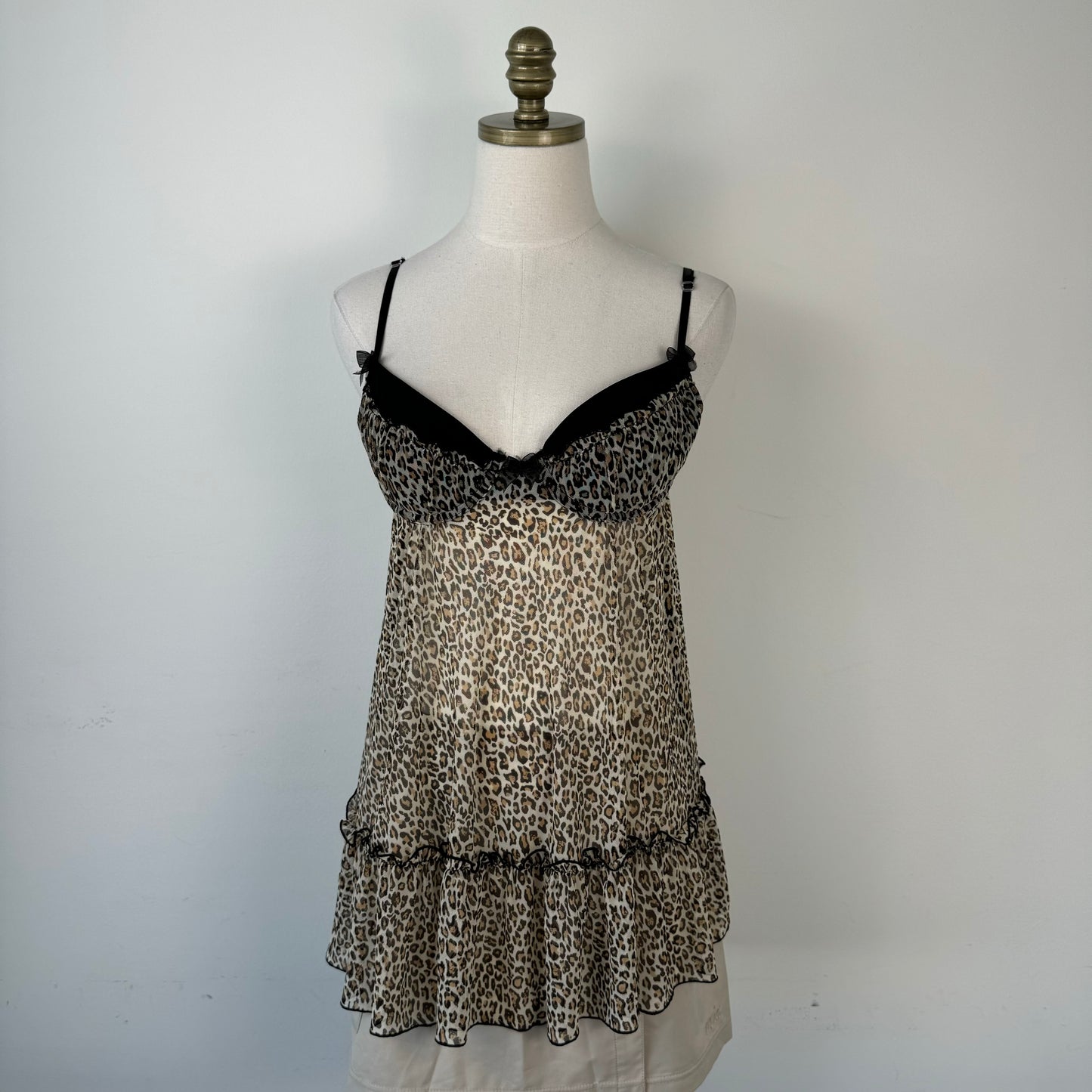 Rampage Leopard Print Mesh Babydoll Top