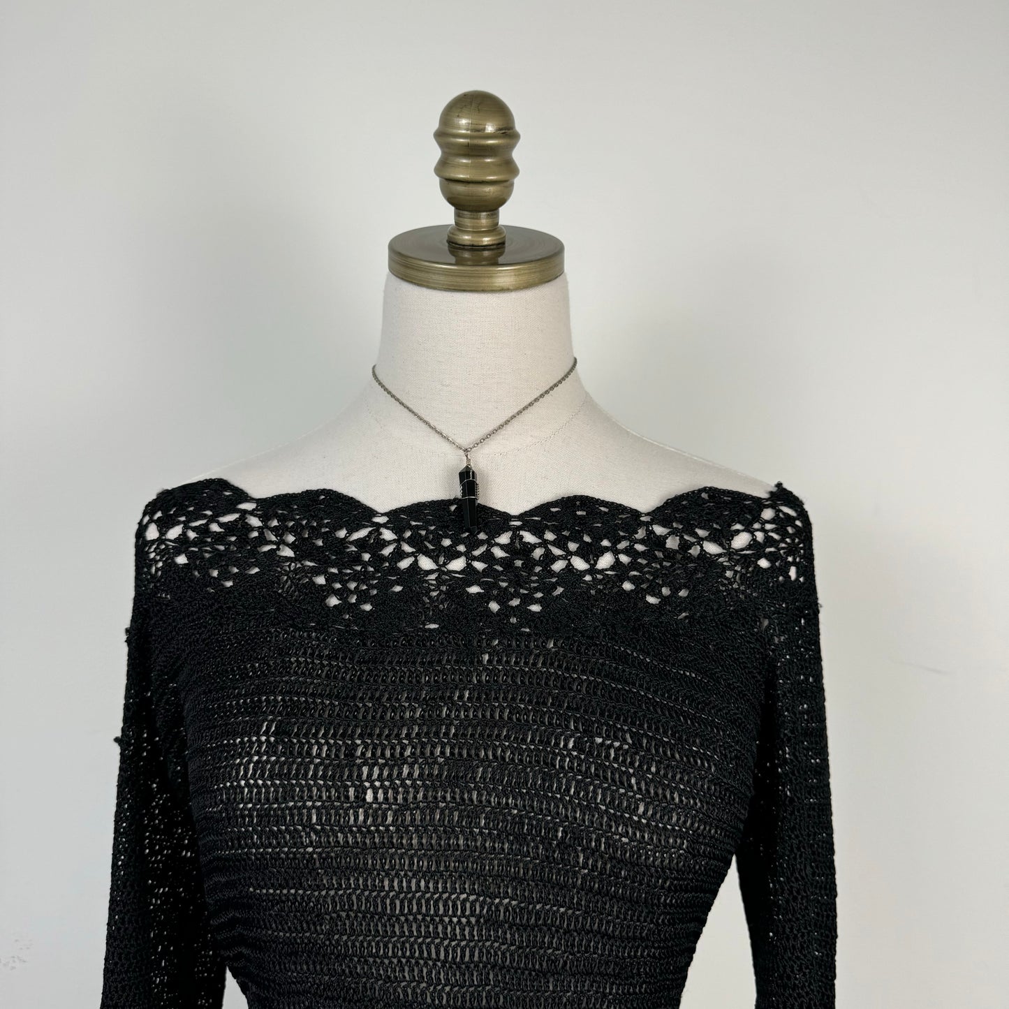 Vintage Black Open Knit Top