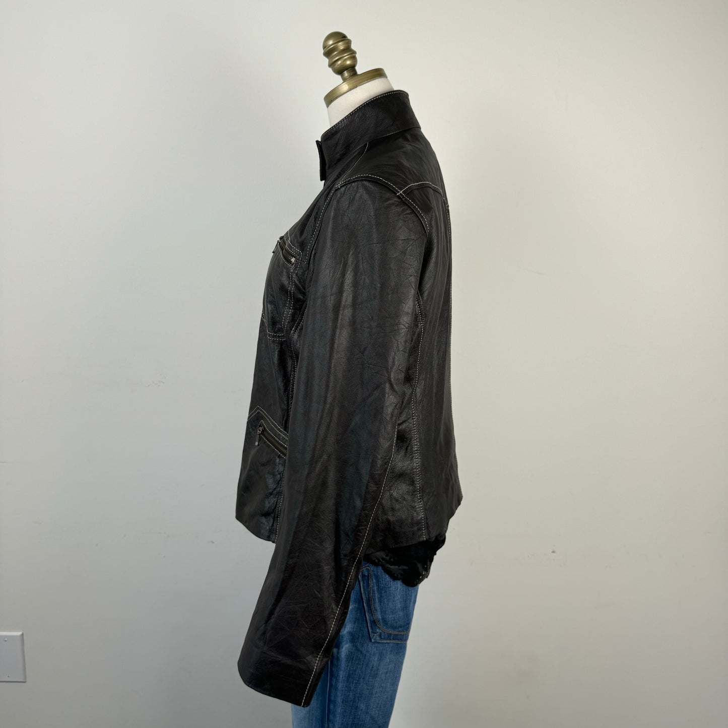 Danier Dark Brown Leather Moto Jacket