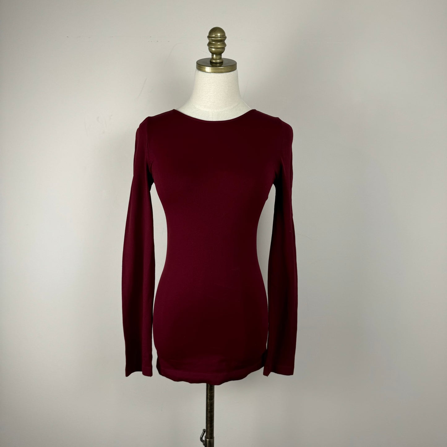 Maroon Fitted High Neck Long Sleeve Top