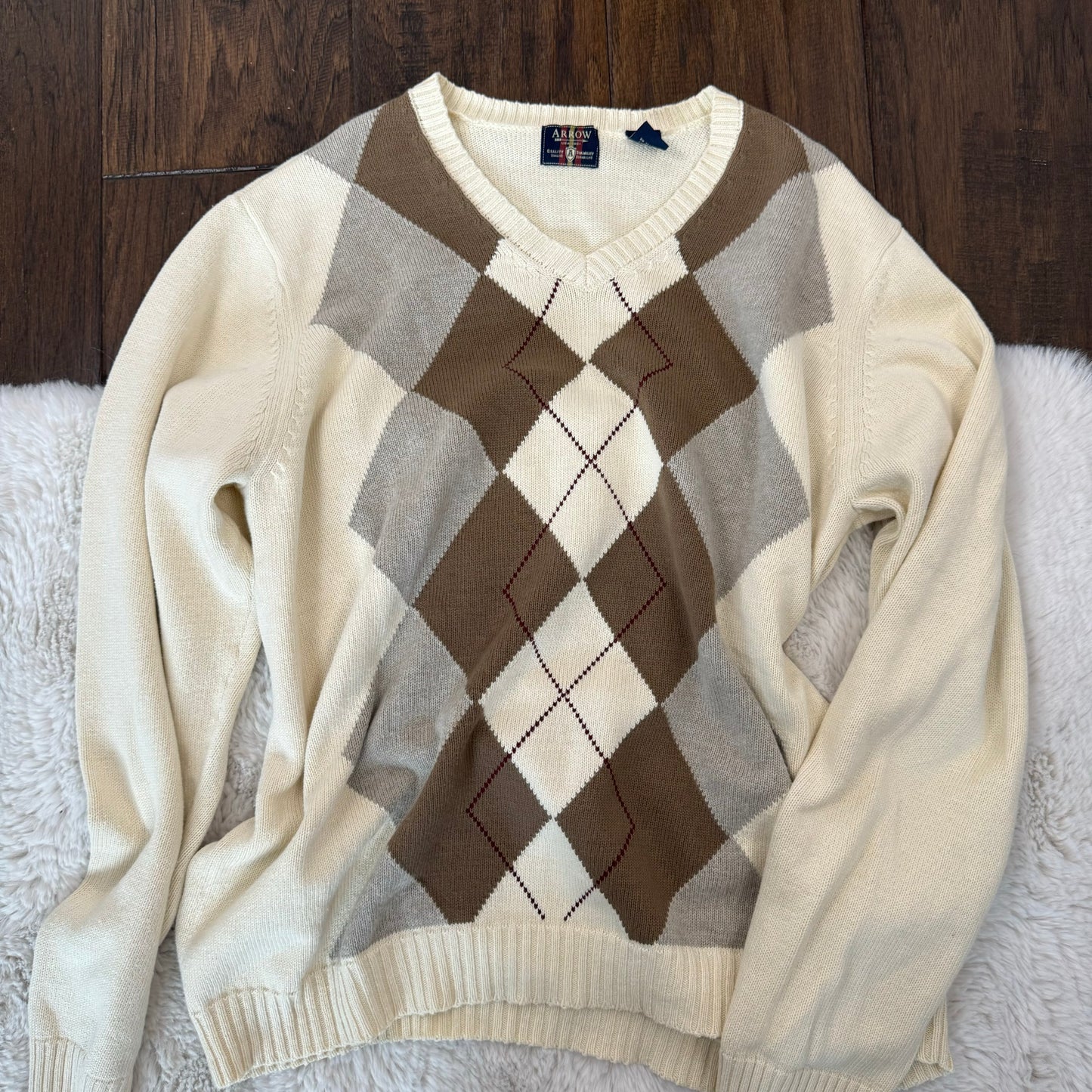 Vintage Cream Argyle Oversized Sweater