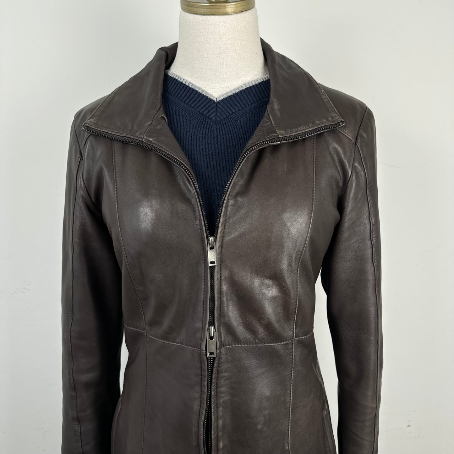 Danier Brown Double Zip Leather Jacket