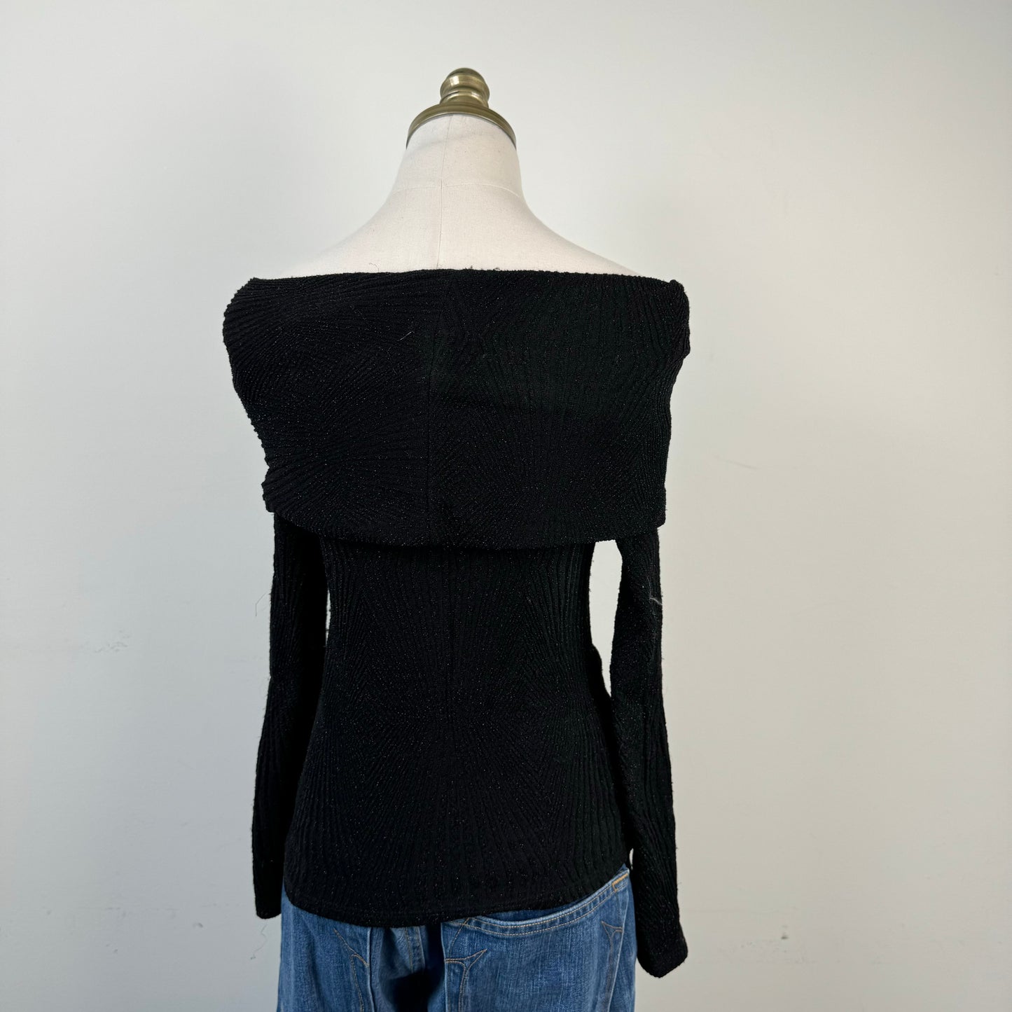Black Off Shoulder Buckled Sweater