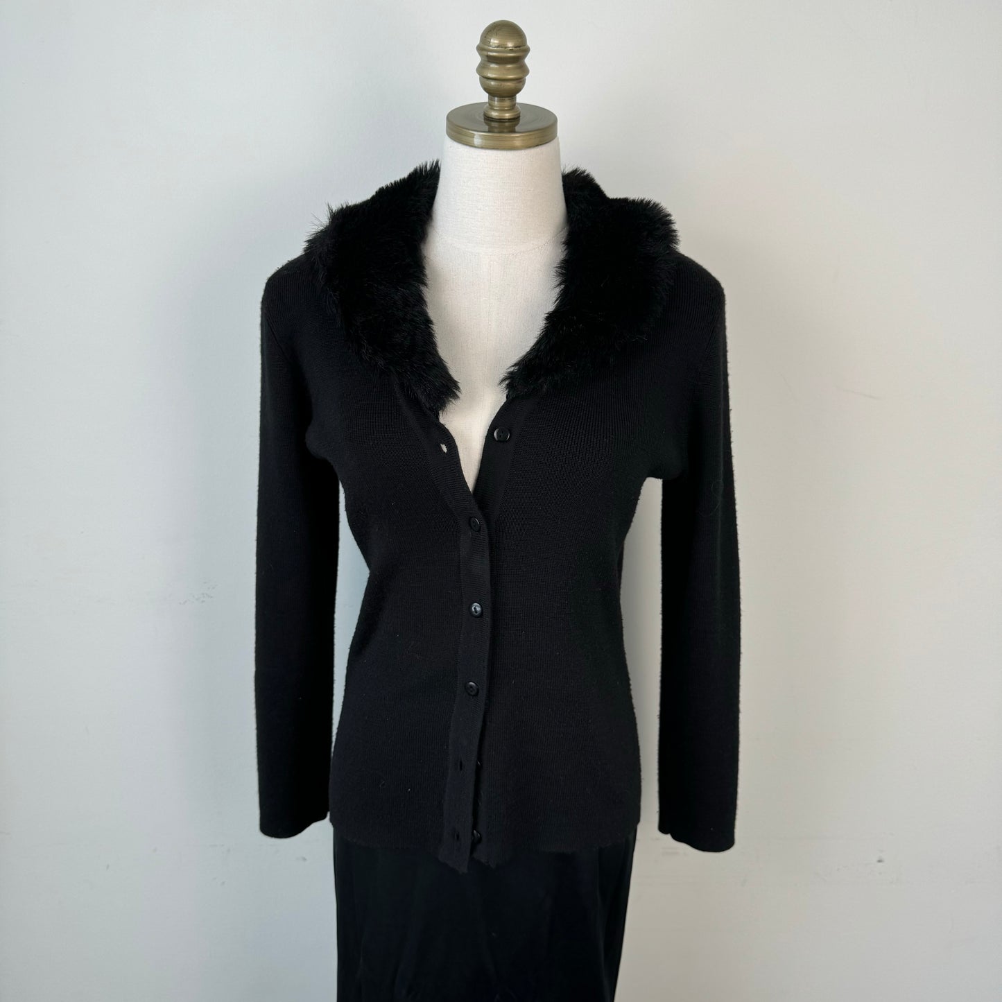 Vintage Fur Trim Button Up Cardigan