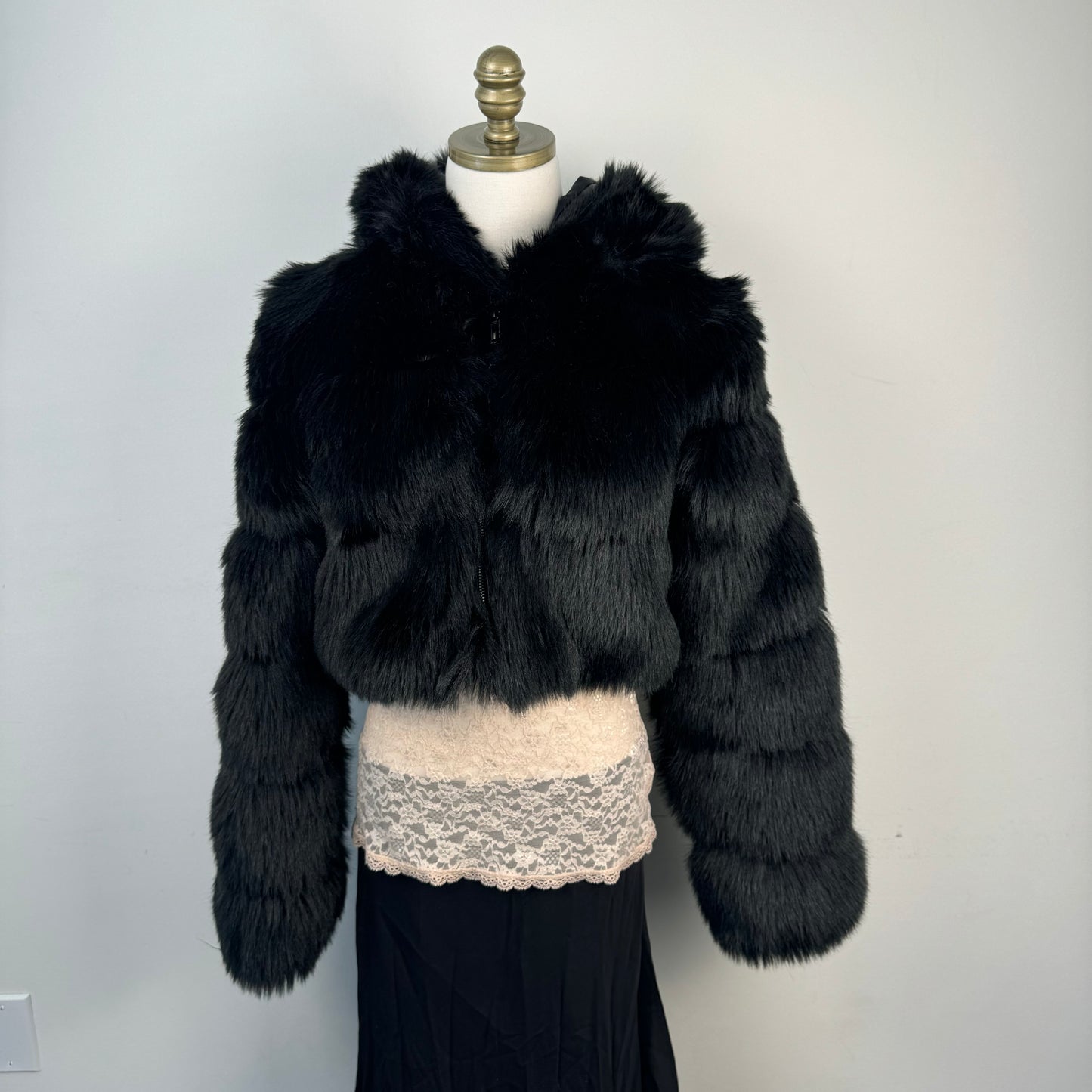 Black Faux Fur Cropped Jacket