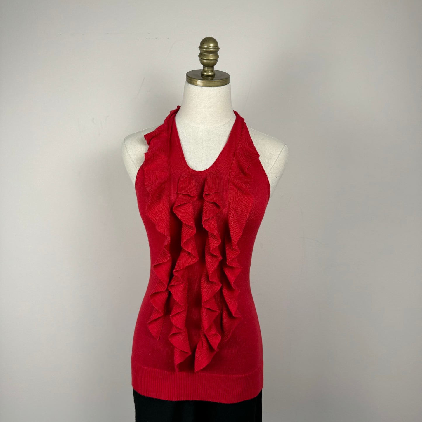 Vintage Red Ruffled Knit Halter Top