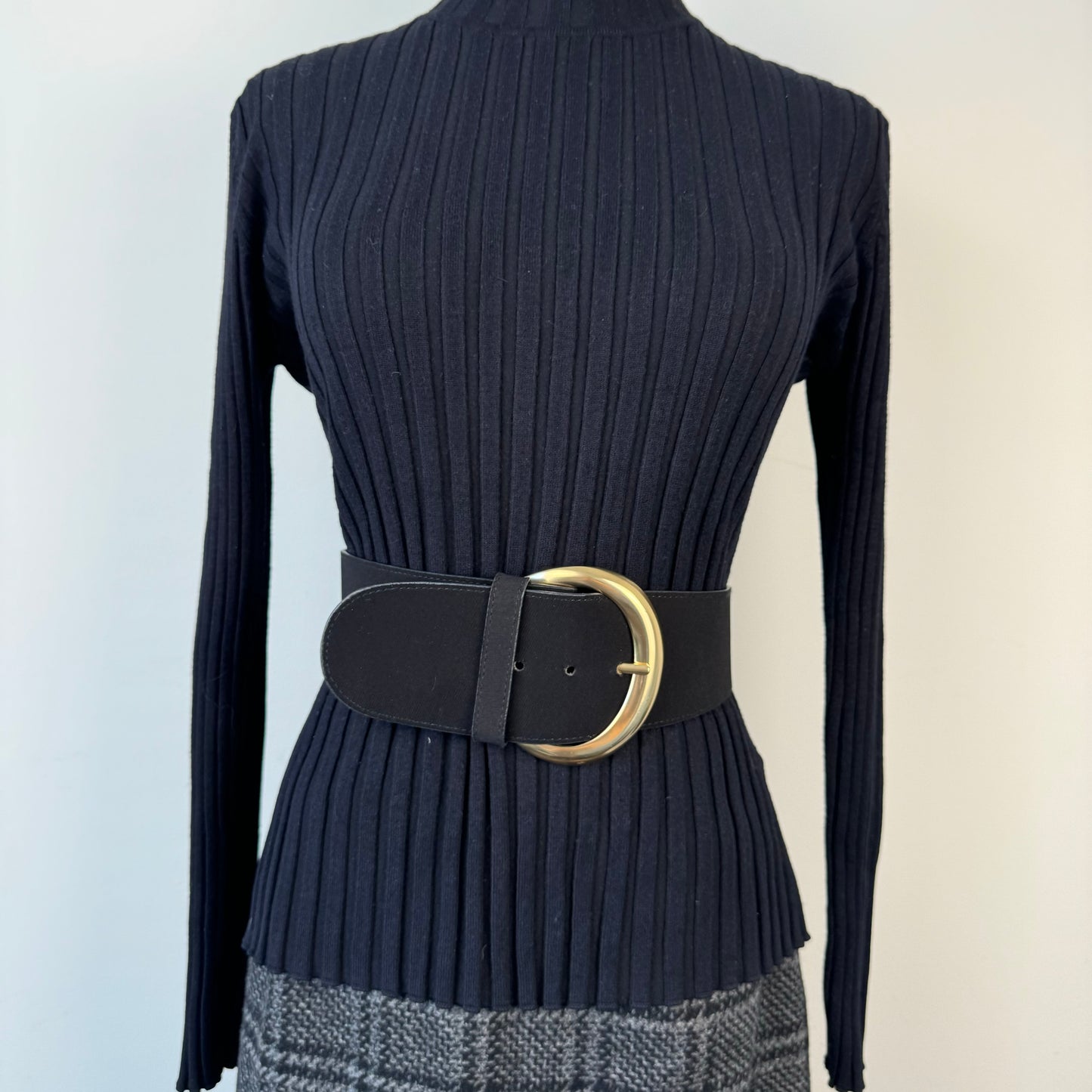 Black Chunky Large Buckle Leather Belt