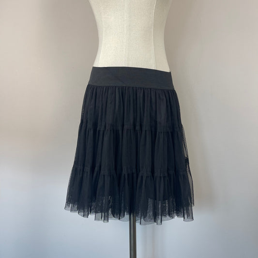 Vintage Ruffled Tiered Black Mini Skirt