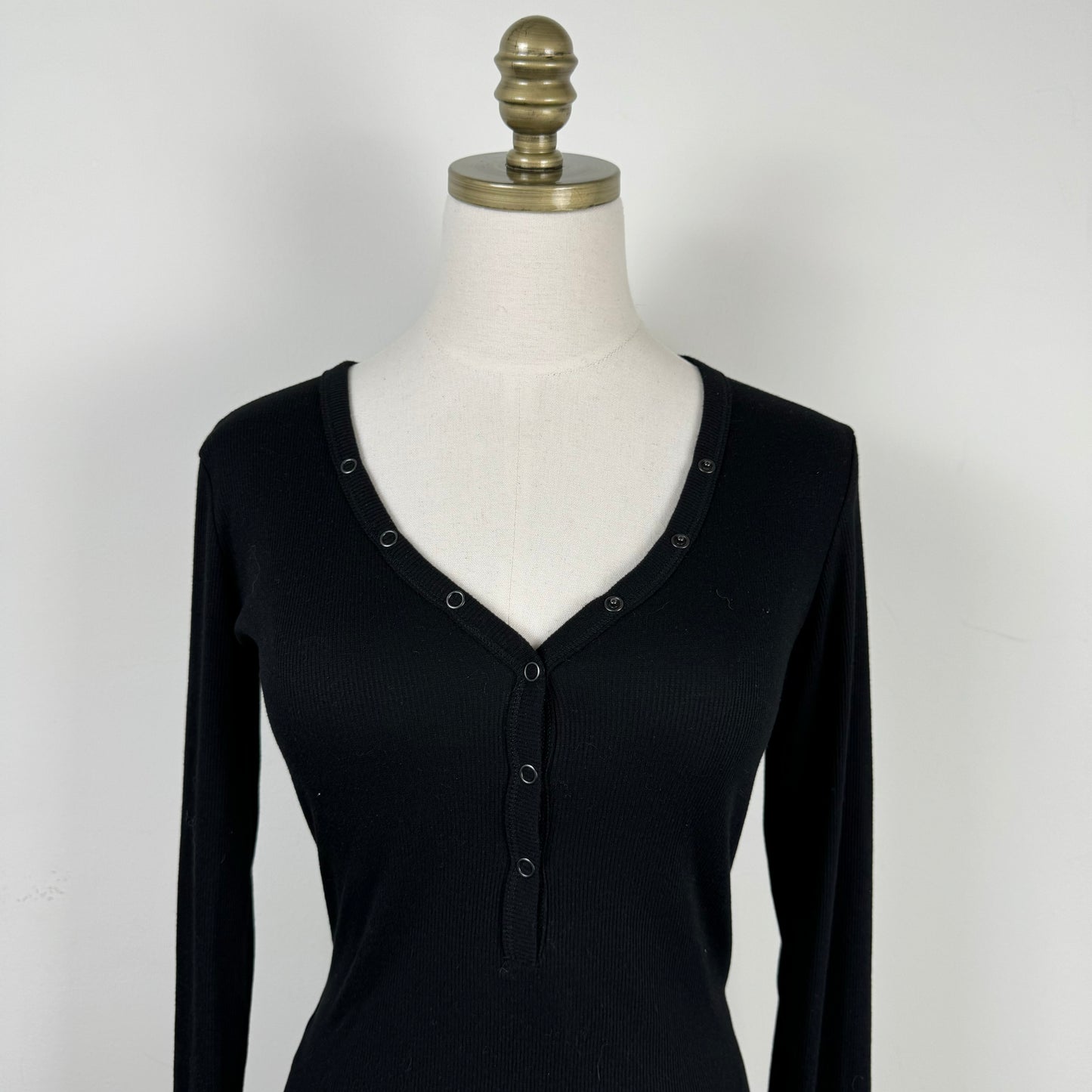 Black Henley Long Sleeve Top