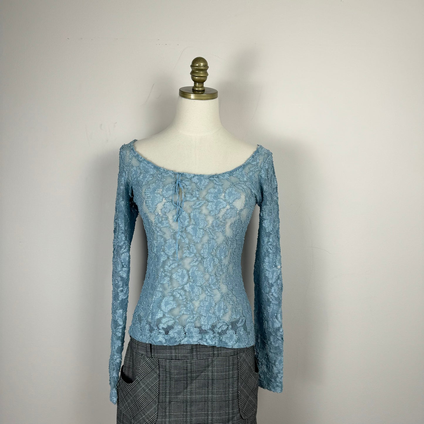 Betsey Johnson Blue Lace Long Sleeve Top