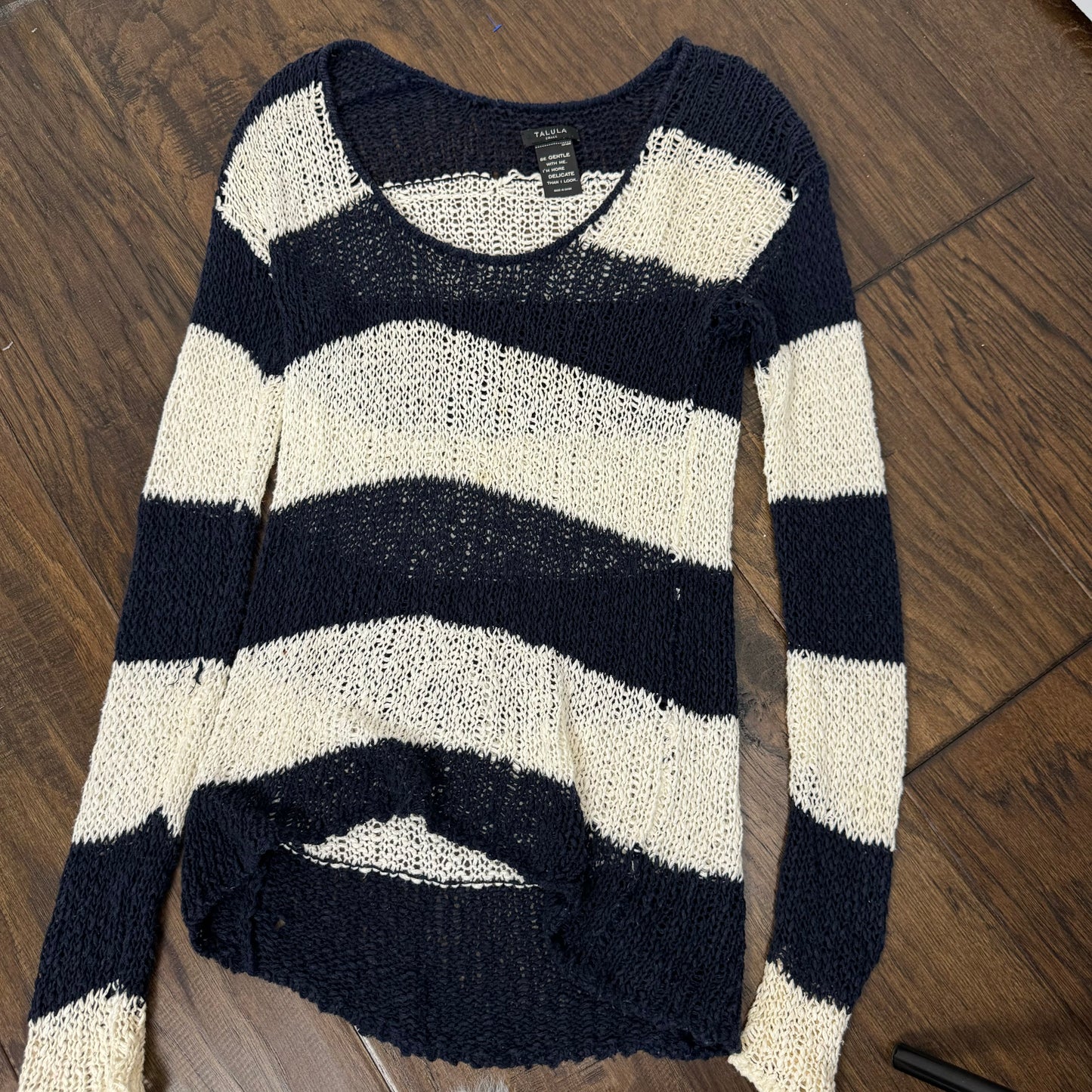 Open Knit Striped Off Shoulder Sweater