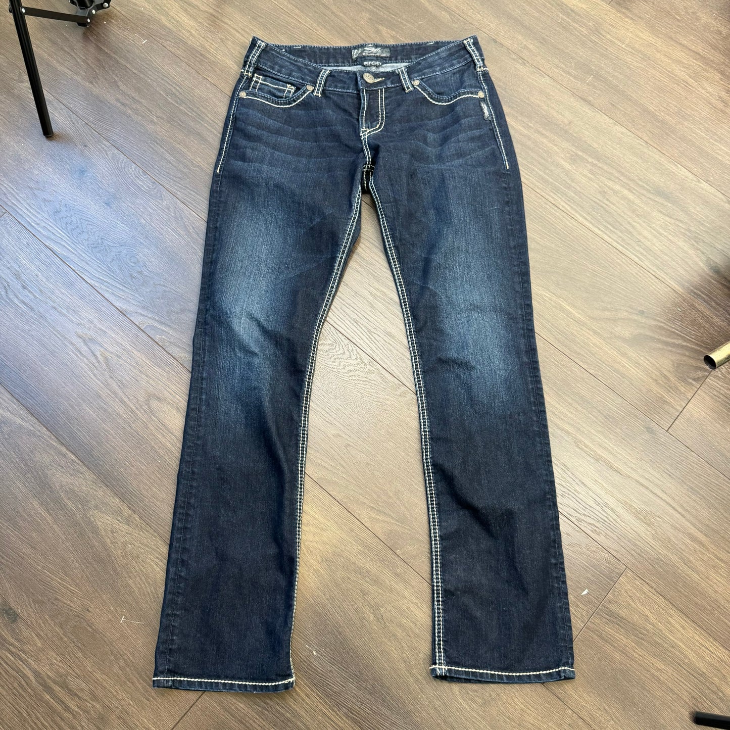 Silver Low Rise Dark Wash Straight Cut Jeans
