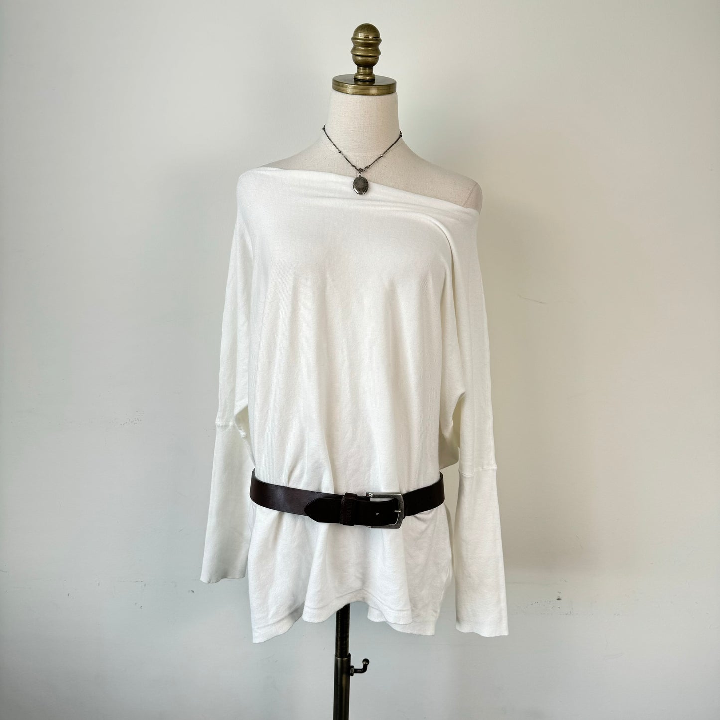 Oversized Off Shoulder White Knit Sweater
